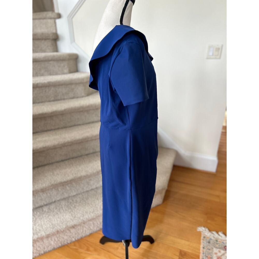 Chiara Boni Arabela Deep Navy Blue Off the Shoulder Sheath Cocktail Dress - Picture 3 of 10